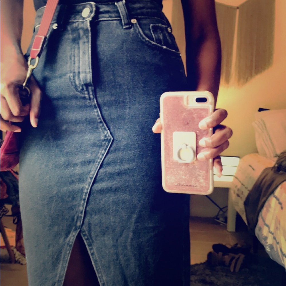 High waisted skirt with distressed  hem